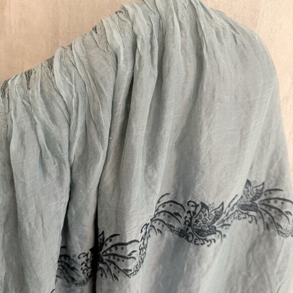 Lapis Anthropologie Dress One Size Maxi Blue Smocked Organza Boho Strapless - Picture 6 of 16